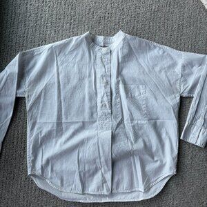 Everlane White Flowy Pullover Top with Mandarin Collar